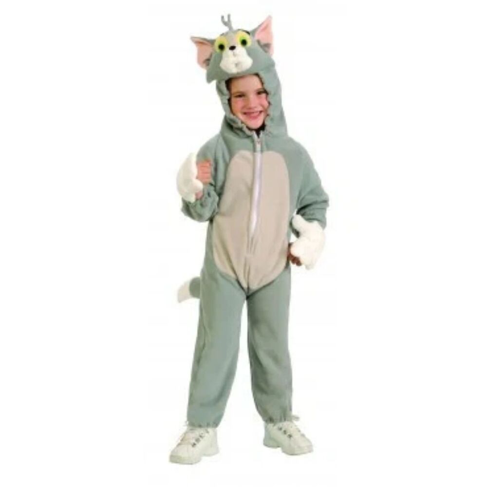 Tom & Jerry Cartoon Cat Kids Halloween Costume Hooded One Piece Suit 2-3T Gray